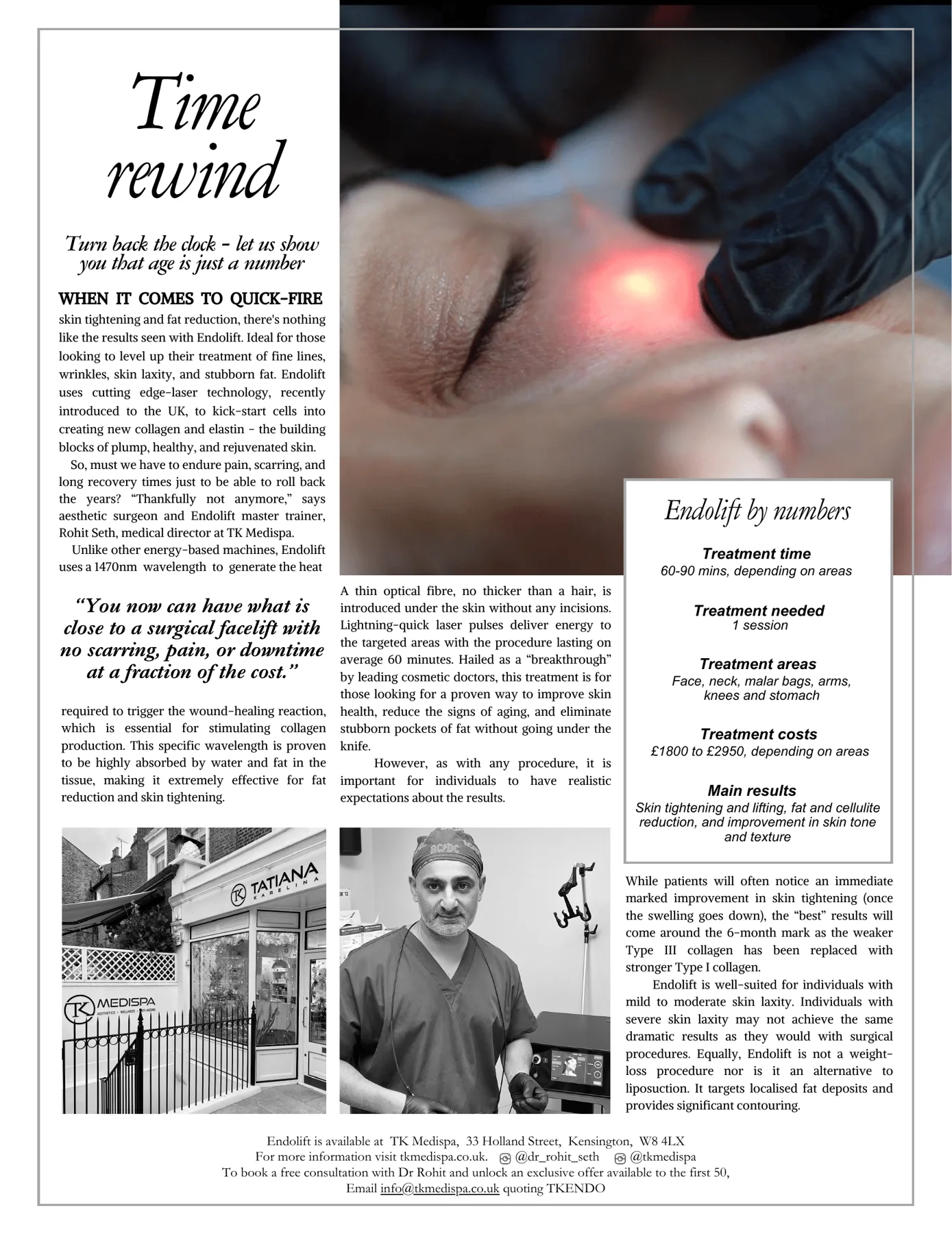 Magazine feature: Time rewind, Endolift with Dr Rohit Seth at TK Medispa